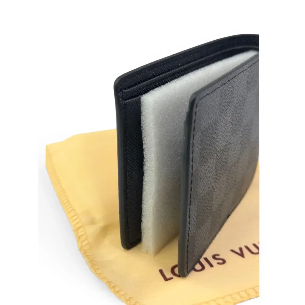 Louis Vuitton Multiple Wallet Damier Graphite Black Bifold Wallet w Box Dust Bag
